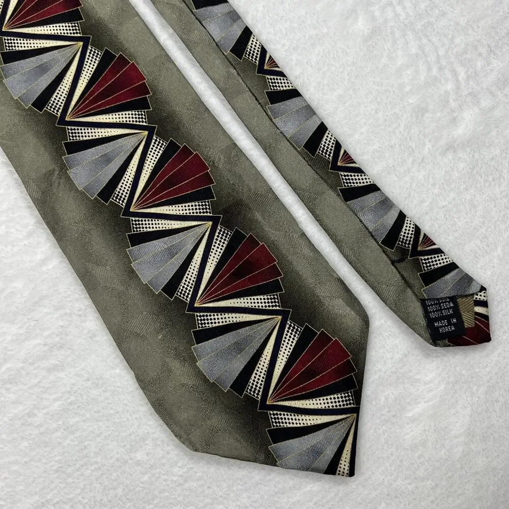 Molteni Uomo Mens Silk Necktie Tie Vintage 80s 90s Green Art Deco Handmade